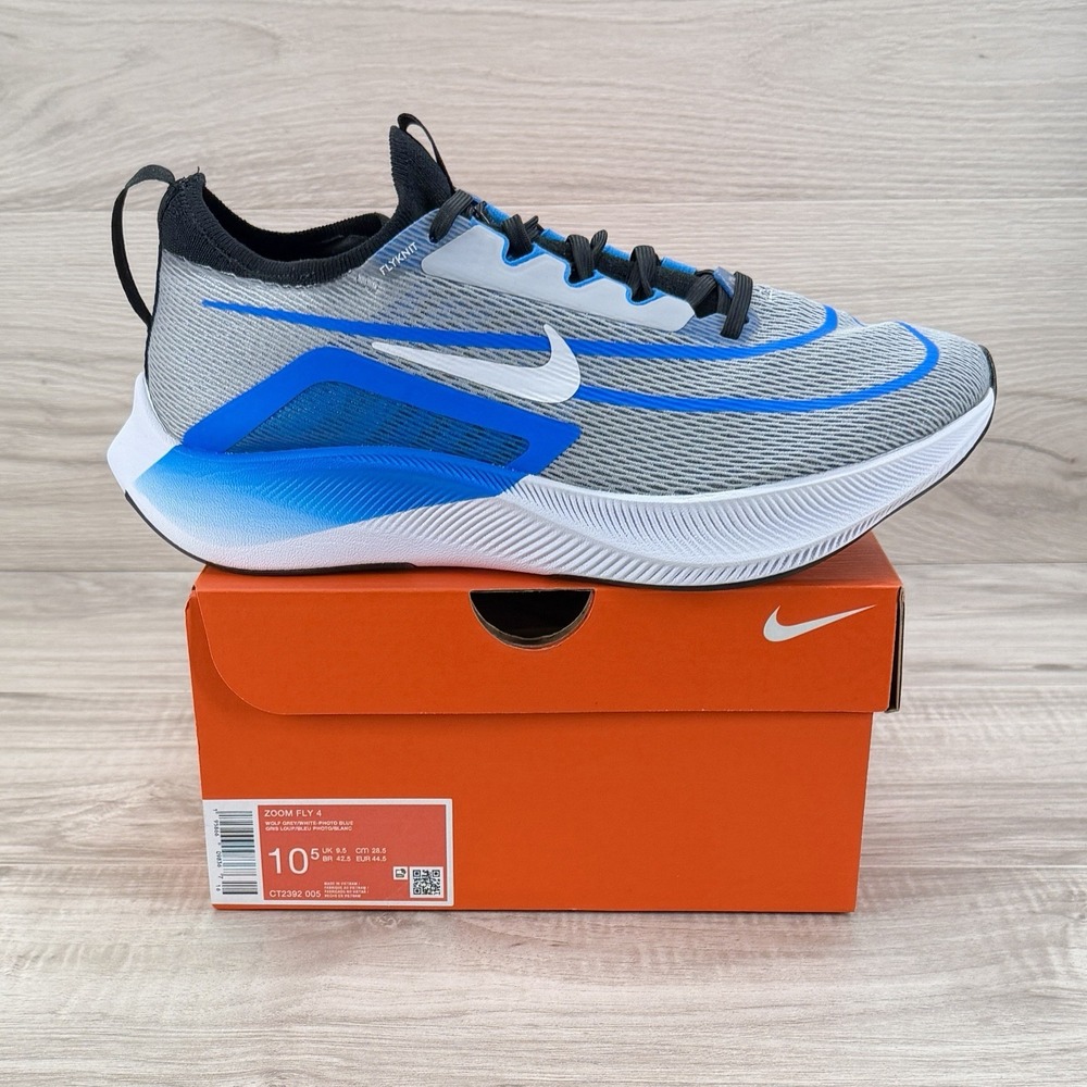 Nike Zoom Fly 4 Wolf Grey Blue Running Shoes CT2392 005 Men's Size 10.5